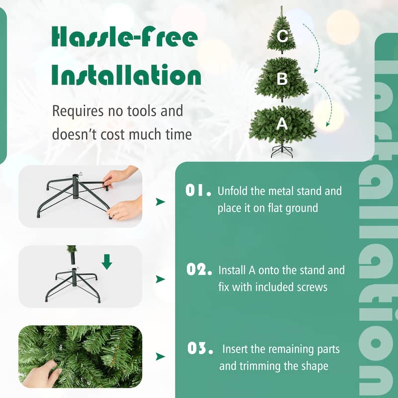 Gymax 6/7.5/9 ft Unlit Artificial Christmas Tree Hinged Spruce Xmas - See Details