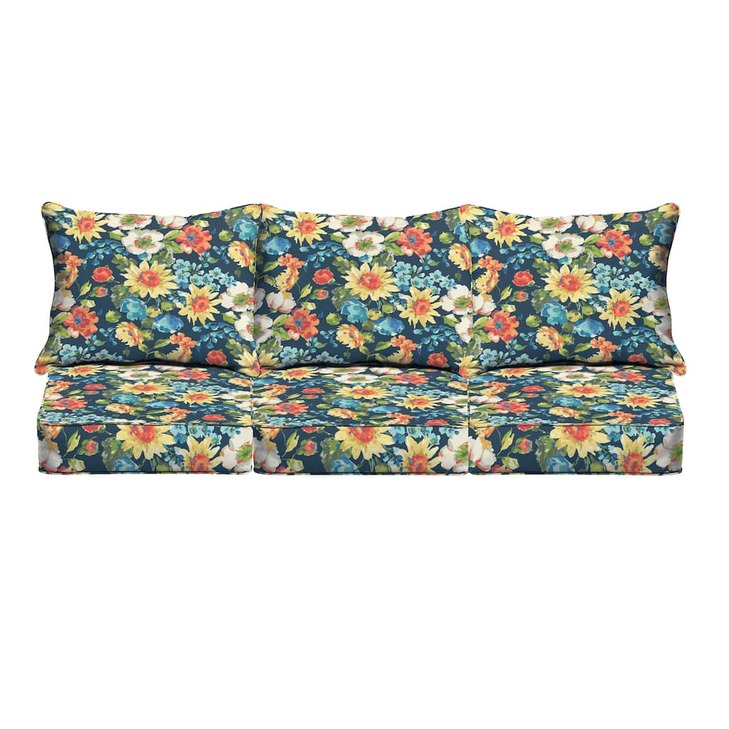 Sorra Home Indoor/ Outdoor Blue Multi Floral Deep Seating Cushion Set - 69 in w x 25 in d