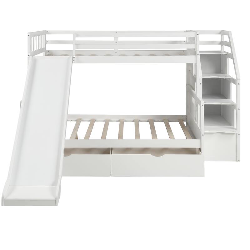 Twin over Full Bunk Bed with Drawers,Storage and Slide