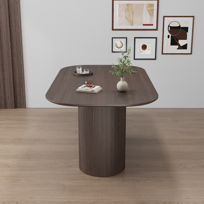 63-Inch MDF Modern Dining Table‌ – Stylish Design with Vertical Striped Legs, Thick Elegant Tabletop, Seats 4-8 People .