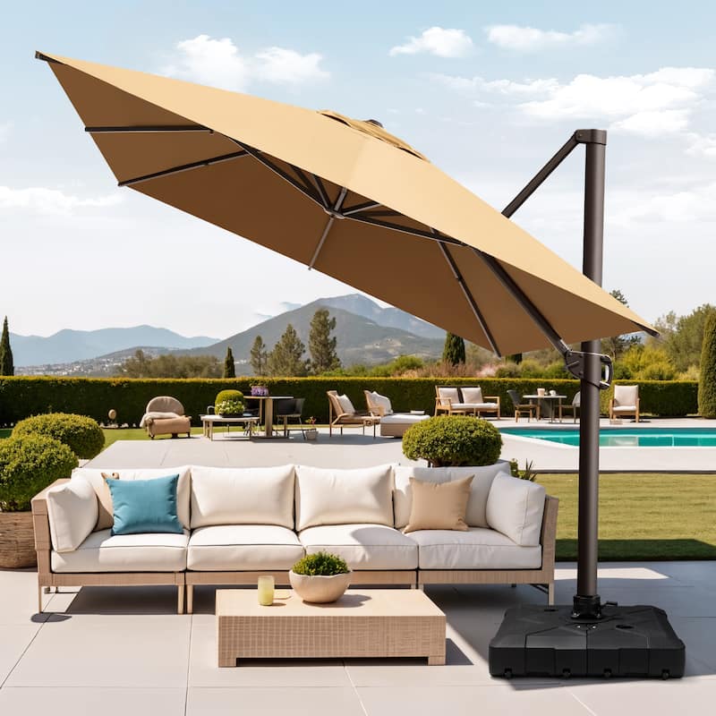 Pellebant 10 x 13 FT Patio Cantilever Umbrella Outdoor Offset Umbrella with Base