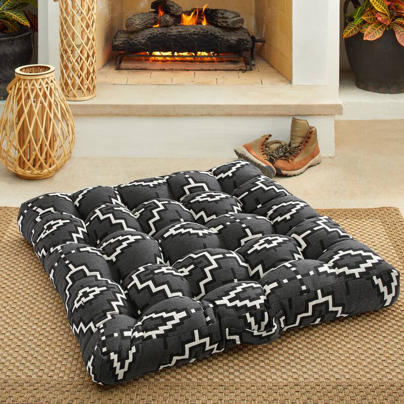 Sorra Home Sunbrella Pendleton Outdoor Tufted Floor Pillow Single - 38 in H x 38 in W x 5 in D - Kiva Steps Classic