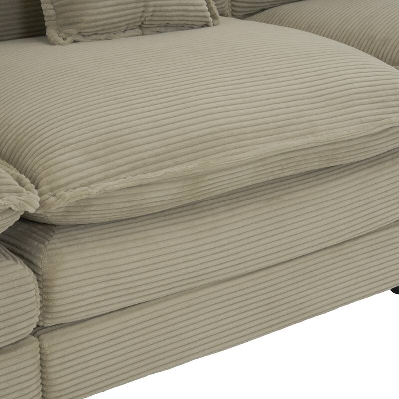 112.6" Corduroy Modular Sectional Sofa with 3 Movable Ottomans, Side Storage Pockets, and Two-Layer Foam Cushions