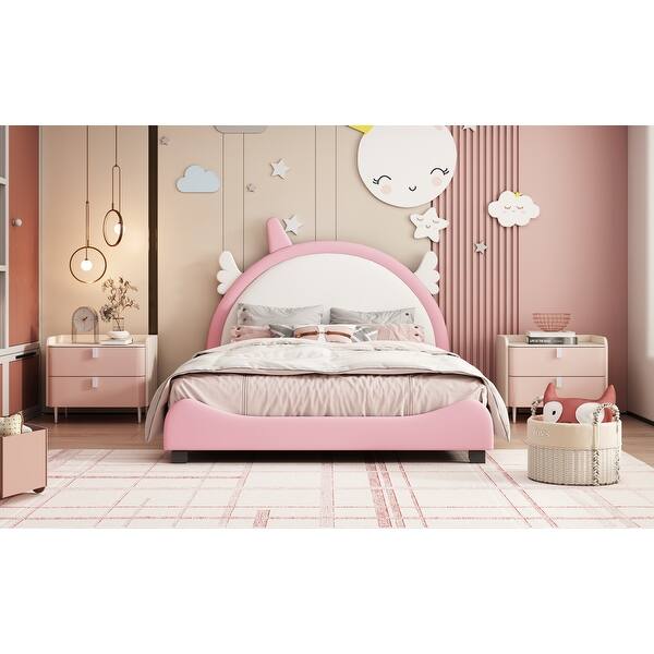 slide 2 of 10, Full Upholstered Bed with Unicorn Headboard