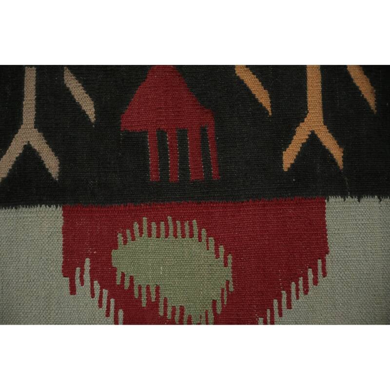 Hand Woven Oriental 100% Wool Carpet Southwestern Tribal Greys & Charcoal Kilim Area Rug - 10' 1'' X 8' 4''