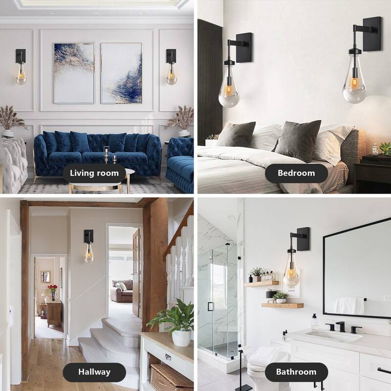 KAYLA 17.7 in. 1 Light Wall Sconce, Raindrop Wall Lighting with Hand Blown Solid Glass, Brass Base and Rod, 1/2 Set
