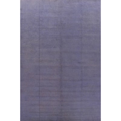 Hand Knotted Oriental 100% Wool Carpet Modern Solid Navy Blue & Blues Gabbeh Area Rug - 13' 10'' X 10' 1''