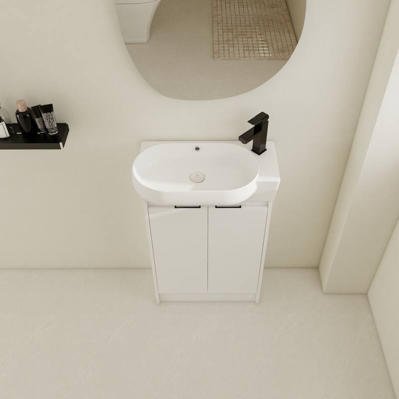 23" Bathroom Vanity with Round Ceramic Sink, Soft-Close Hinges, and Spacious Storage - Black Chestnut Finish