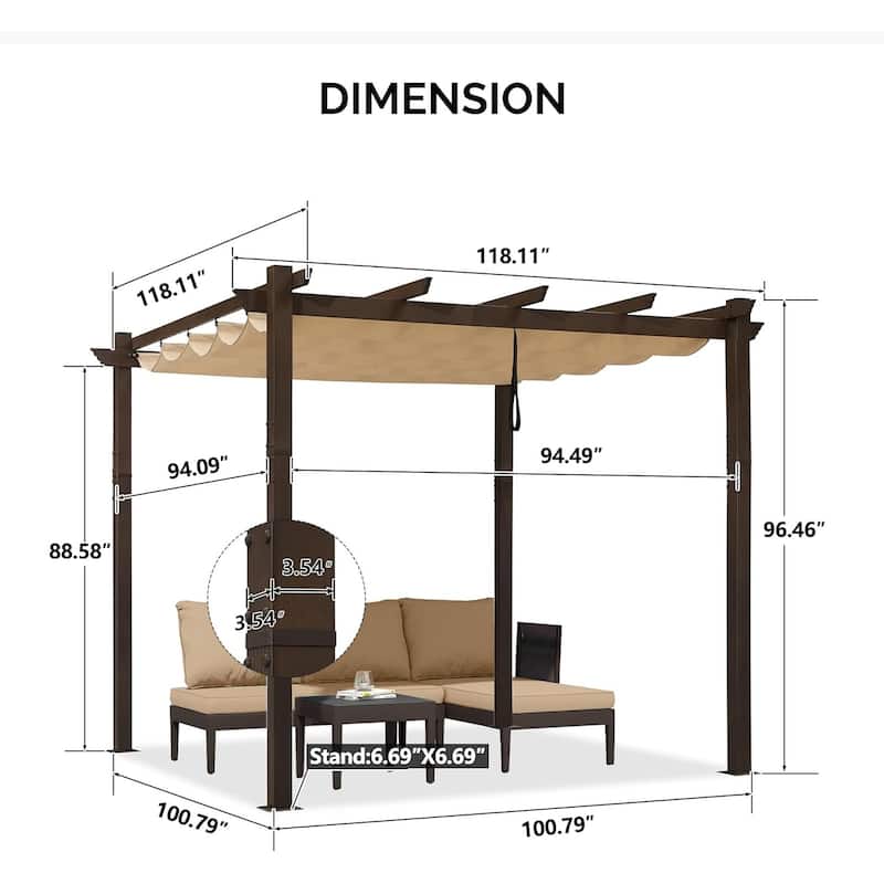 PURPLE LEAF Outdoor Retractable Bronze Metal Pergola w Canopy for Beach Deck Gazebo