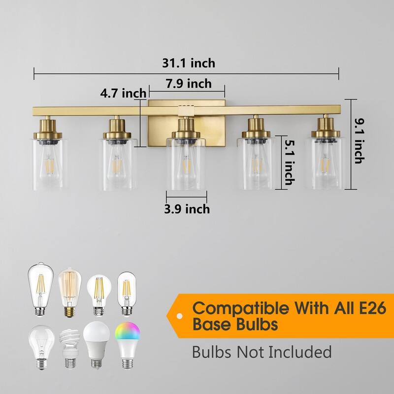 Bathroom Vanity Light With Clear Glass Shades For Vanity Mirror, Bathroom, Or Hallway