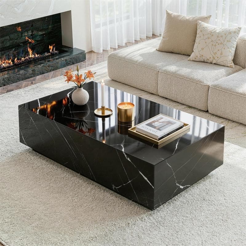 Faux Marble Solid Block Rectangular Coffee Table