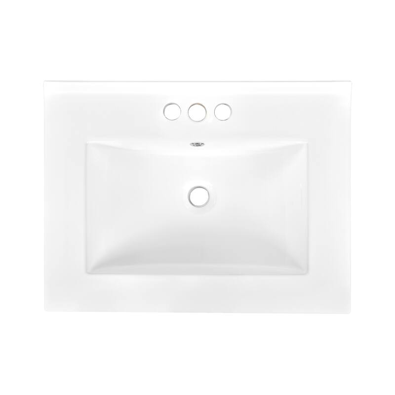 GDFStudio - Halston 2-Tier Modern Bathroom Storage Cabinet with Ceramic Sink and Large Storage Shelves - 24'W