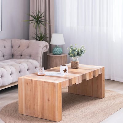 Industrial Style Coffee Table - 48" Rectangular with Wood Grain