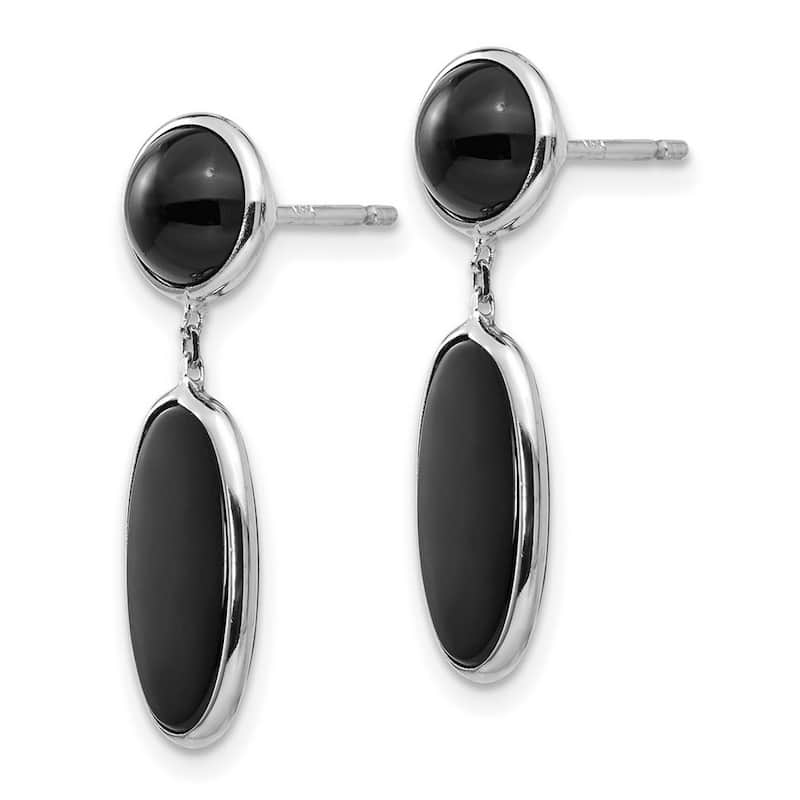 Curata 14k White Gold Polished Simulated Onyx Oval Dangle Post Earrings 25x6mm
