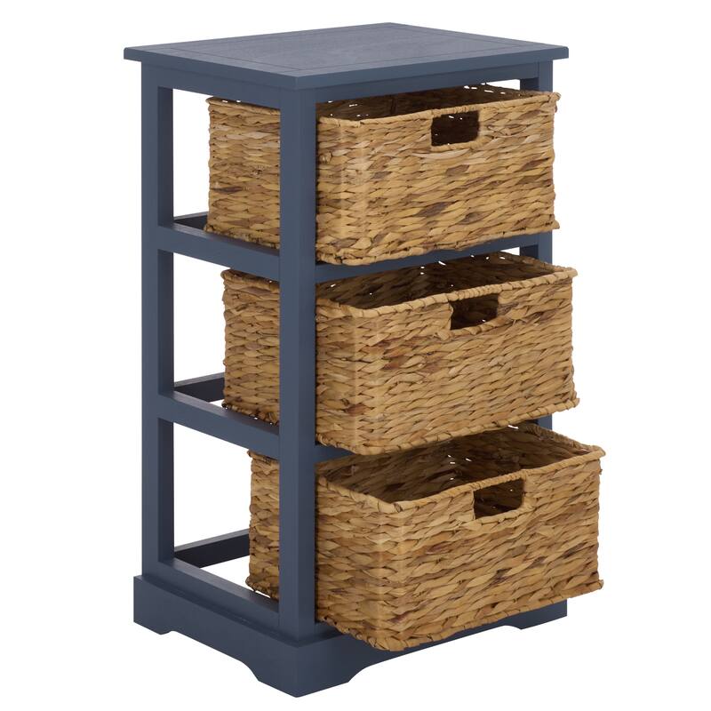 SAFAVIEH Evaline Distressed Black 3 Wicker Basket Storage Unit - 17.3" x 13.4" x 29.5" - 17"W x 13"D x 30"H