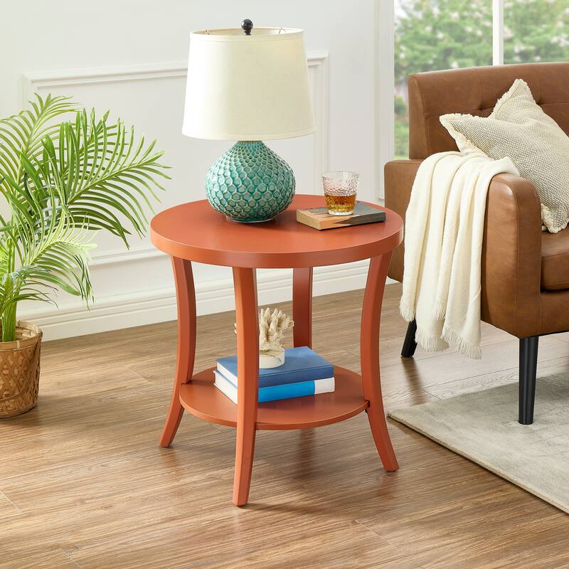 Roundhill Furniture Perth Contemporary Round Shelf End Table - Orange