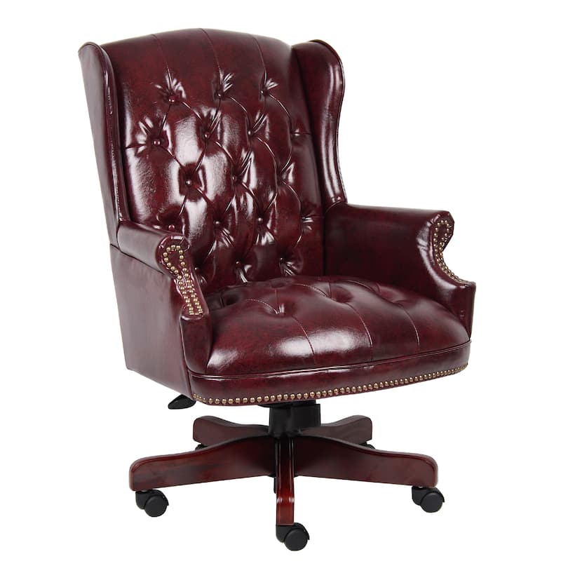 Saily Oversized Exec Chair, Traditional Wingback Burgundy Tufted Vinyl