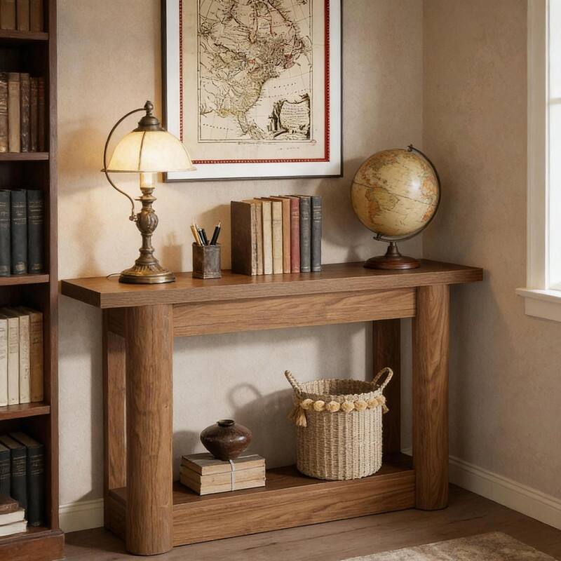 63" Farmhouse Console Table with Lower Shelf