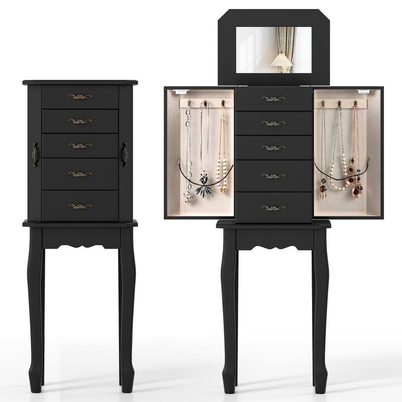 Gymax Jewelry Wood Cabinet Armoire Storage Box Chest St& Organizer