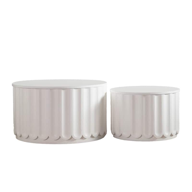 White Round Storage Table Set with Lift-Off Lid - 26.77