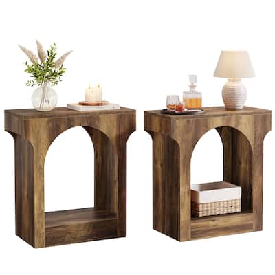 2 Tier Wood End Side Table with Innovative Arched Design