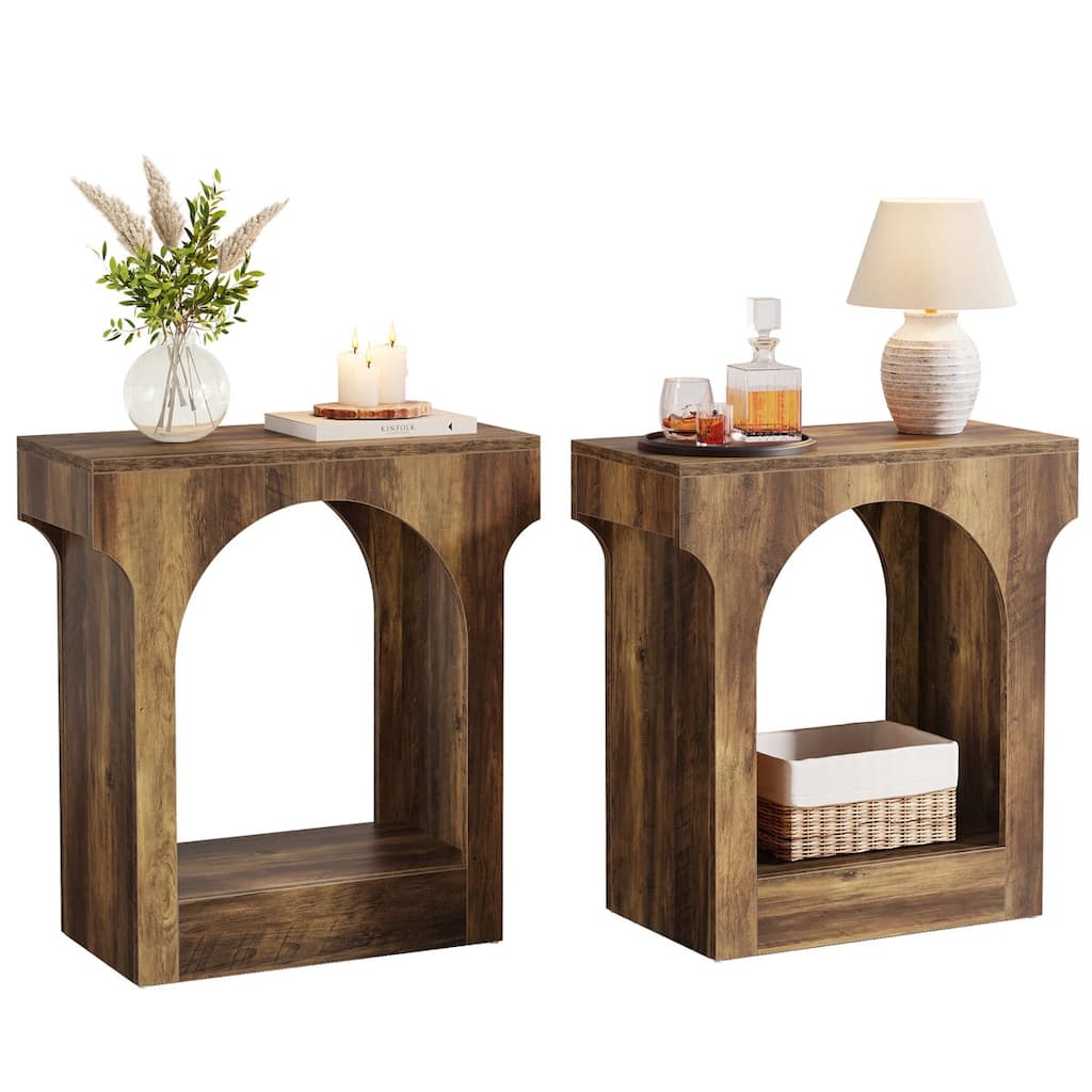 2 Tier Wood End Side Table with Innovative Arched Design