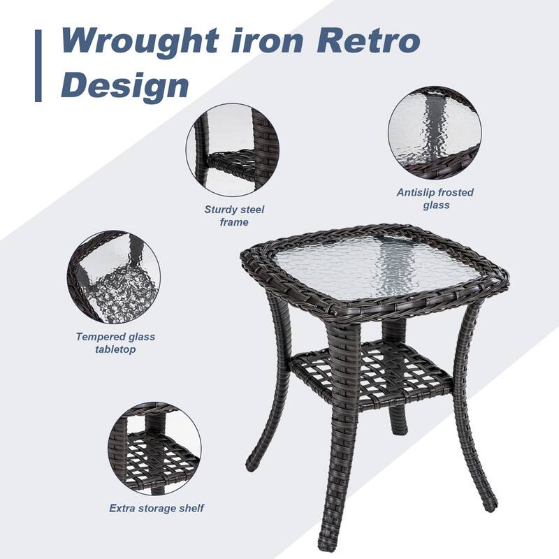 3 Pieces Outdoor Swivel Rocker Chairs, 360 Degree, Thickened Cushions & Glass Coffee Table