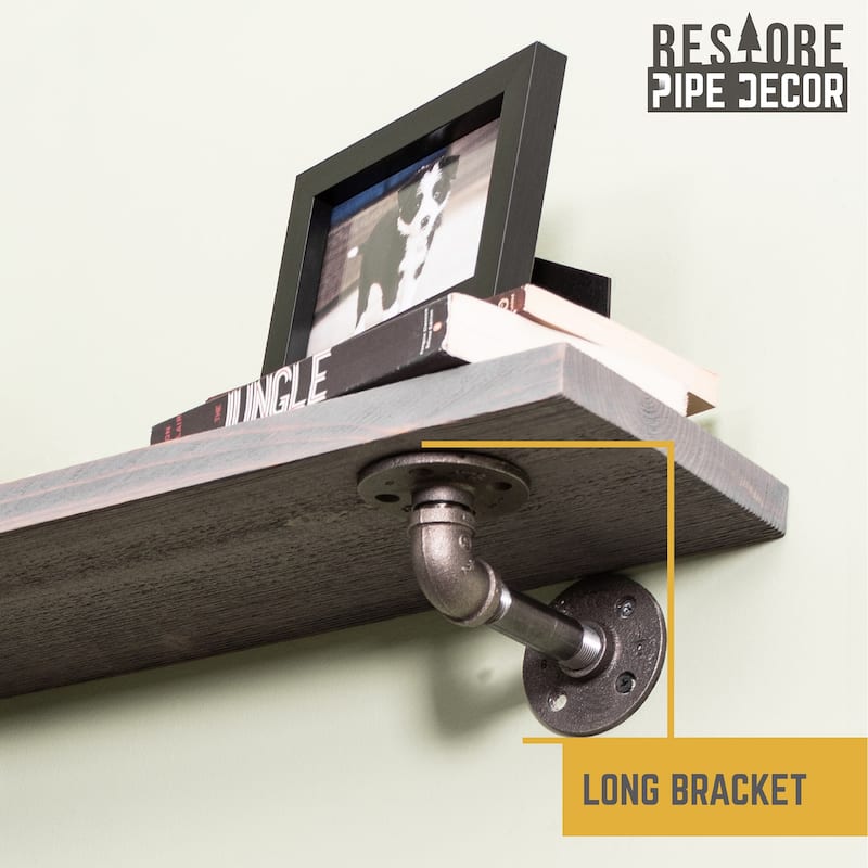 Restore Wood 24 in. Wall Shelf, L-Shape Steel Pipe Brackets, Set of 2