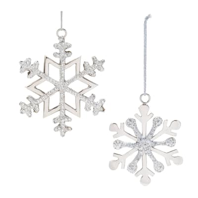 Jeweled Metal Snowflake Ornament (Set of 2) - N/A