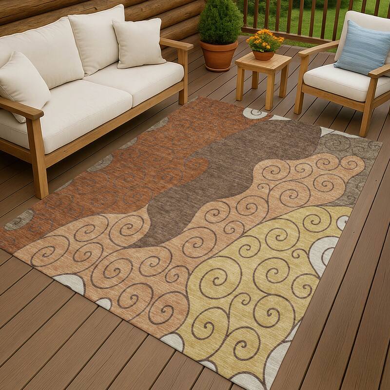 Machine Washable Indoor/ Outdoor Swirly Chantille Rug - Paprika - 8' x 10'