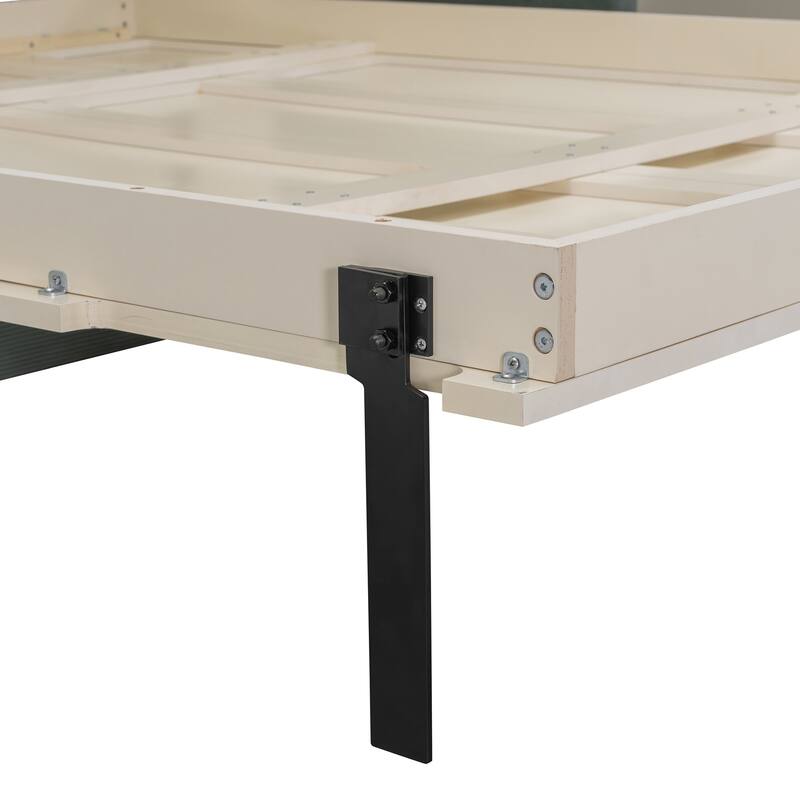 Queen Size Murphy Bed with Sofa, Space Saving Wall Bed with Desk Storage Shelves and Drawers for Home Office Pull Down Bed