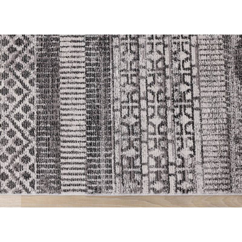 Eva Collection - Grey Banded Patterns Rug