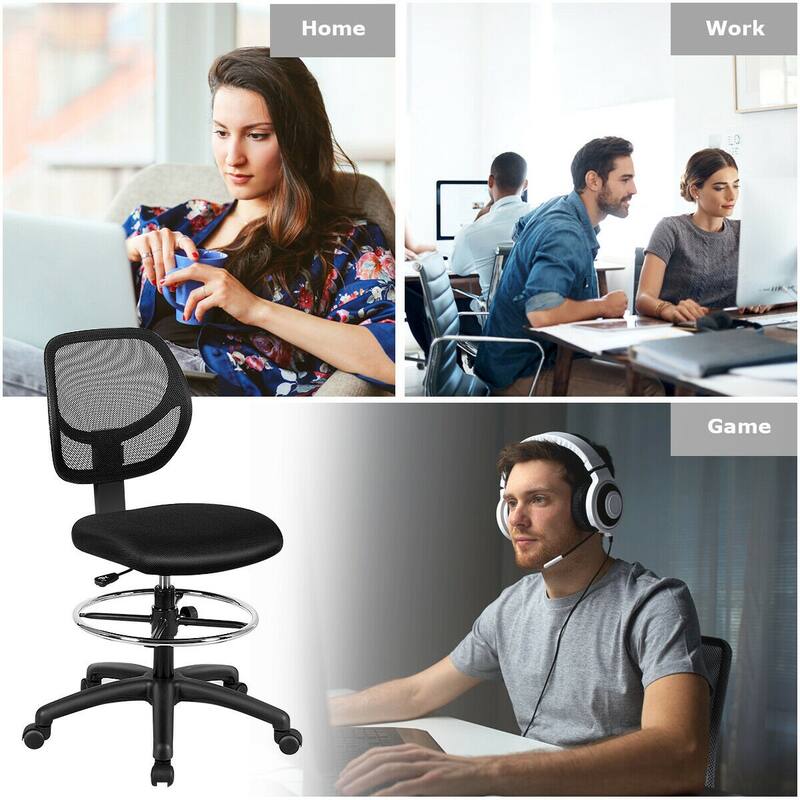 Gymax Mesh Drafting Chair Mid Back Office Chair Adjustable Height