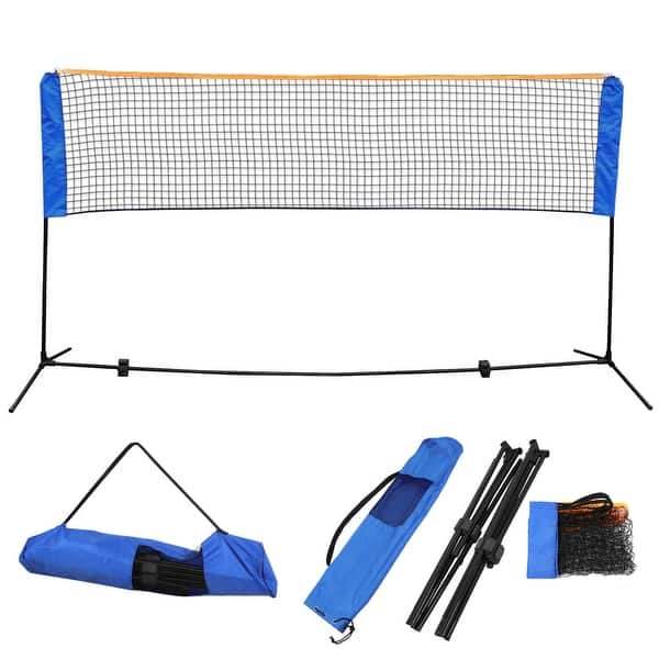 slide 2 of 7, 10 Feet Portable Badminton Volleyball Tennis Net Set with Stand/Frame Carry Bag Blue