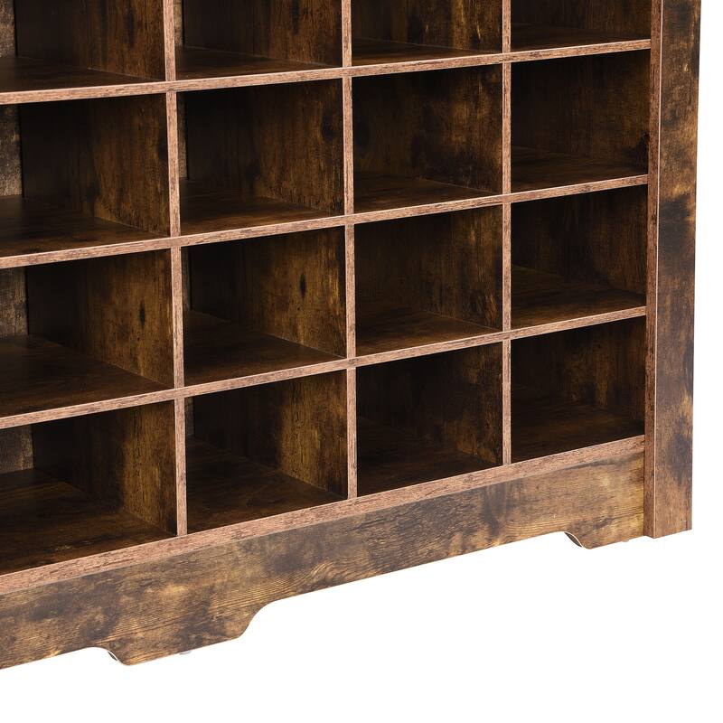 Shoe Cabinet Console, Square Lattice Shoe Storage Cabinet with Curved Base, 24 Pair Wood Shoe Rack for Entryway