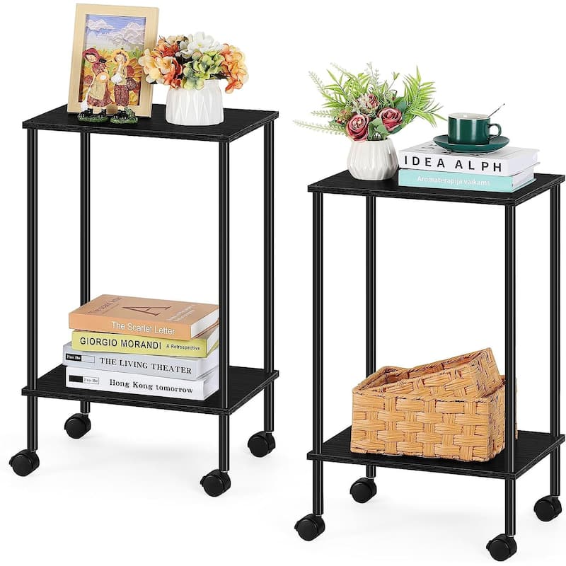 2-Tier Side Table with Wheels - 2PCS - Black