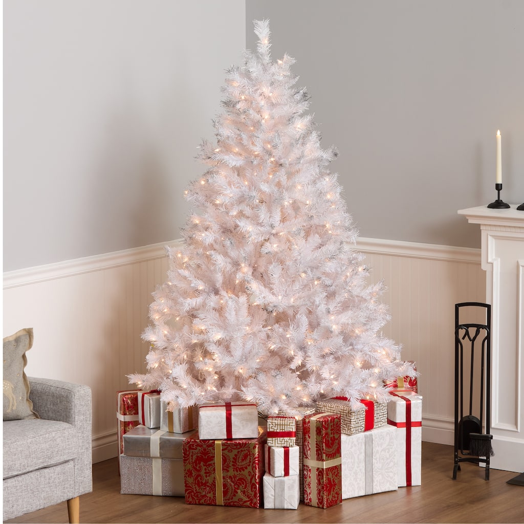 National Tree Company 6.5 ft Pre-Lit Winchester Pine Artificial Christmas Tree, 400 Clear Lights, Silver Glitter, Includes Stand