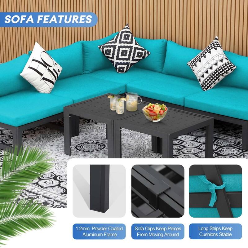 FINCATI Oversized Modular Aluminum Outdoor Furniture Set, 29" Deep Wide Sectional Seating Aluminum Patio Set with Coffee Tables