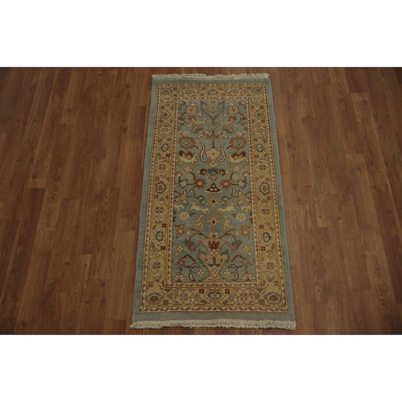 Hand Knotted Oriental 100% Wool Carpet Traditional All-Over Navy Blue & Blues Ziegler Area Rug - 3' 9'' X 2' 0''