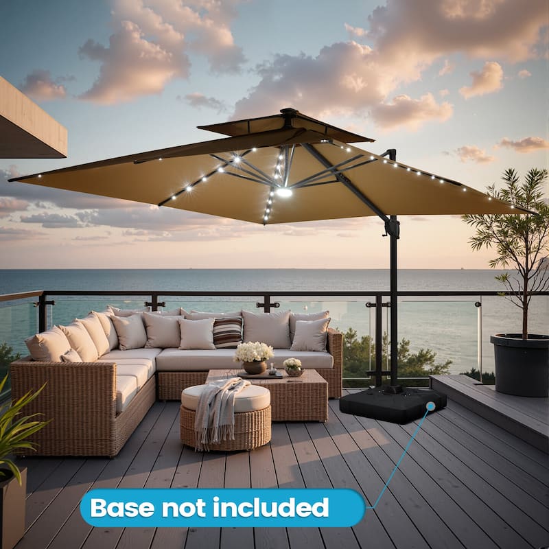 11 FT Outdoor Solar Powered LED Patio Cantilever Umbrella Double Top Square Umbrella