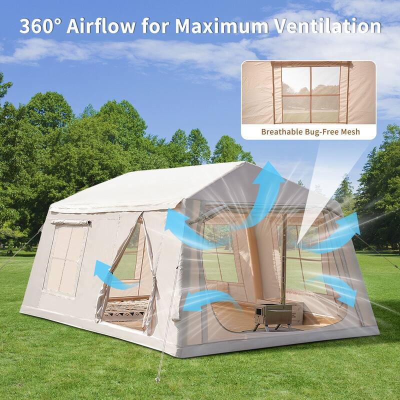 Inflatable Camping Tent, Hand Pump, Waterproof 4-Season Glamping Tent