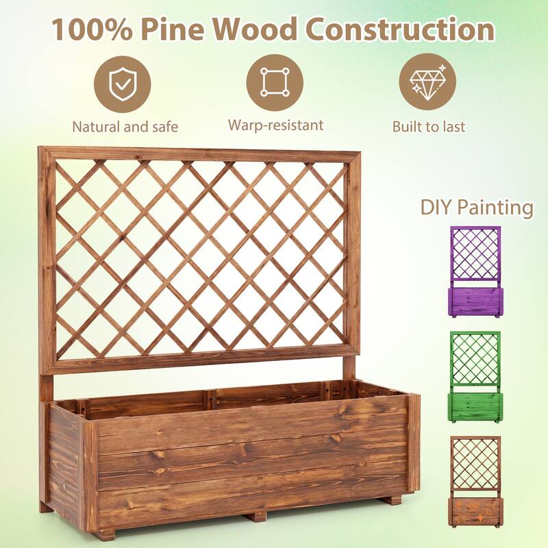 Costway 1/2 PCS 40" Wooden Raised Garden Bed with Lattice Trellis for