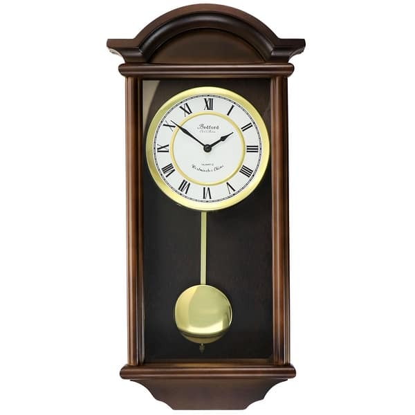 slide 2 of 5, Bedford Clock Collection George 22In Chestnut Pendulum Wall Clock