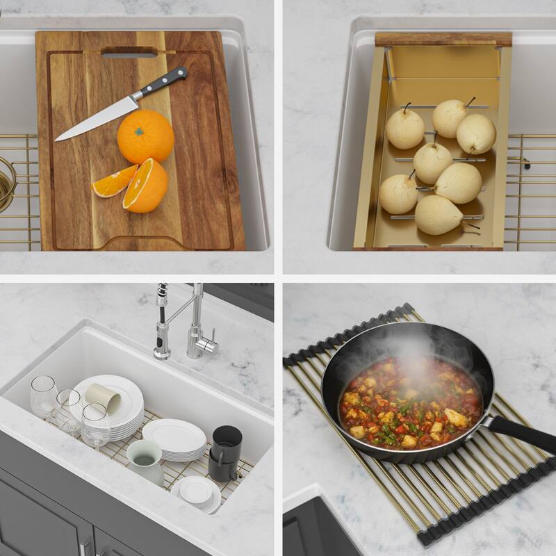 Kitchen Sink - 30" x 19" x 9.65" White Granite Composite Workstation Undermount Single Bowl Kitchen Sink