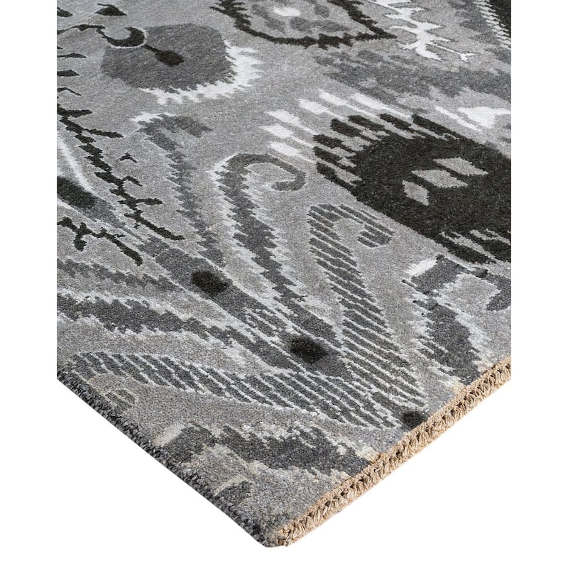 Ikat One-of-a-Kind Hand-Knotted Area Rug - Gray, 9' 0" x 12' 4" - 9' 0" x 12' 4"