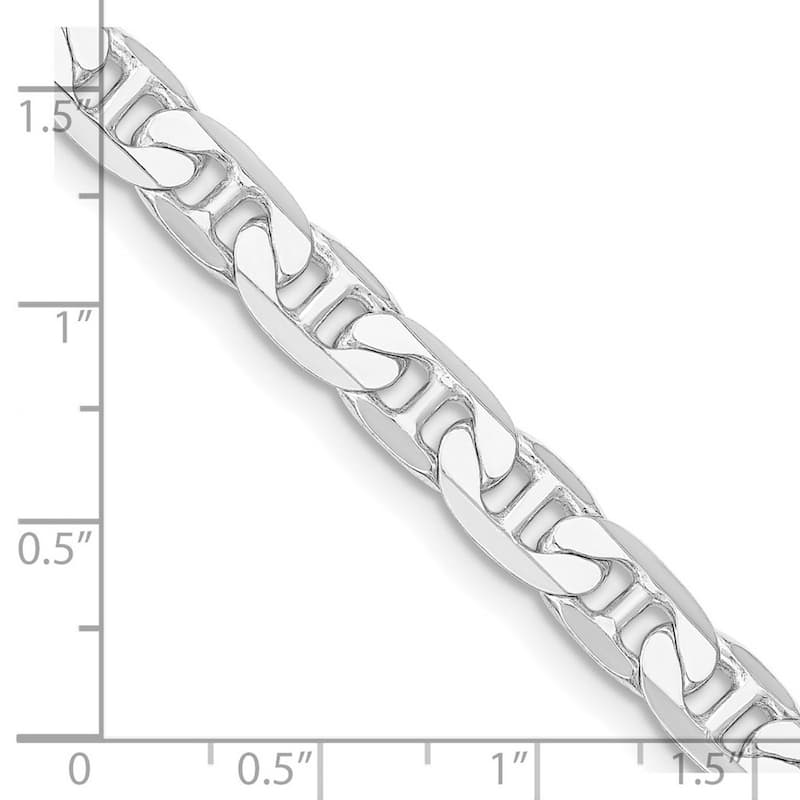 Curata 925 Sterling Silver Rhodium 7mm Flat Mariner Anchor Chain Necklace for Men