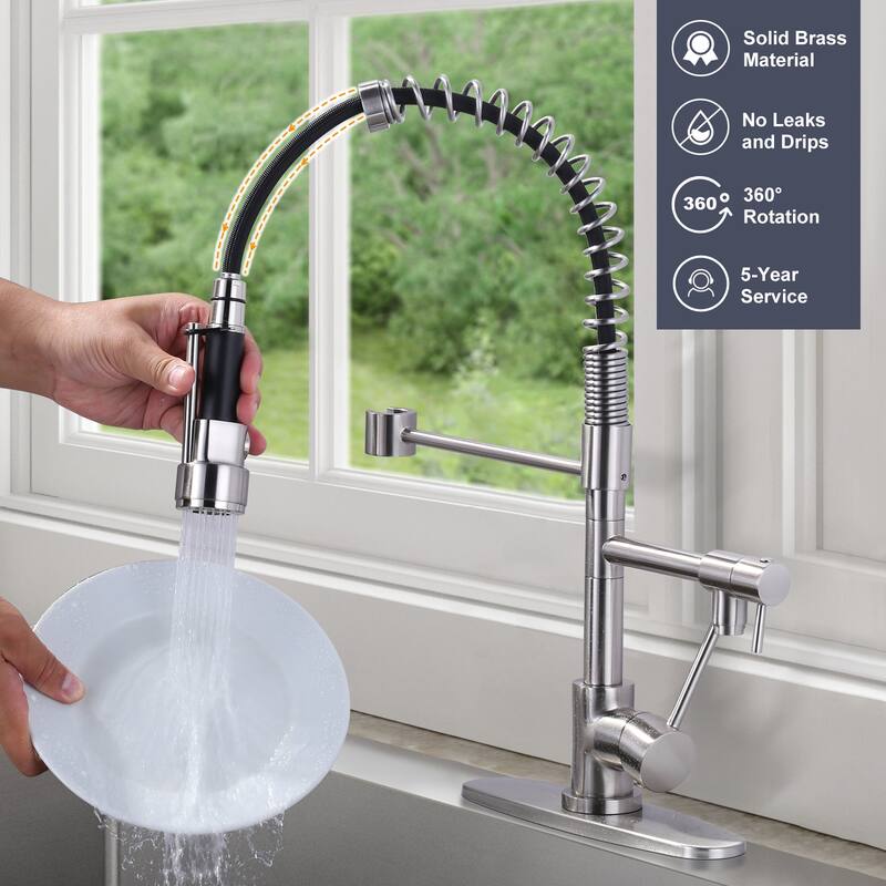 WOWOW Single Handle Pull Down Sprayer Kitchen Faucet with Advanced Spray