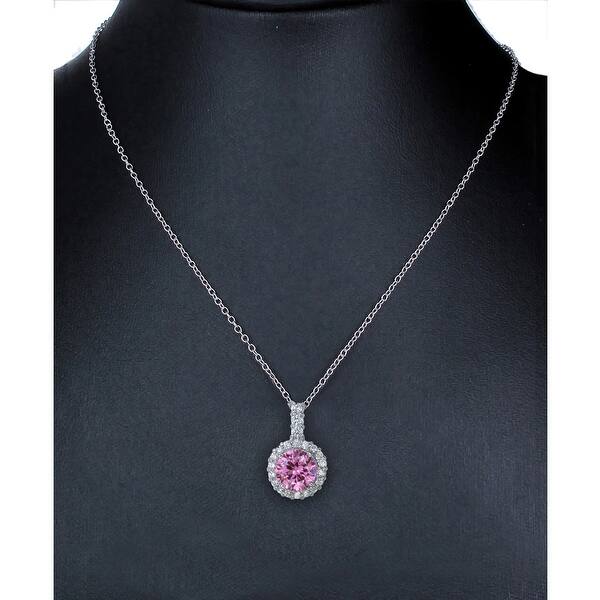 Sterling Silver Heart 100-facet Synthetic Ruby/CZ 18 Inch Necklace Sterling Silver Heart 100-facet Synthetic Ruby/CZ 18 Inch Necklace