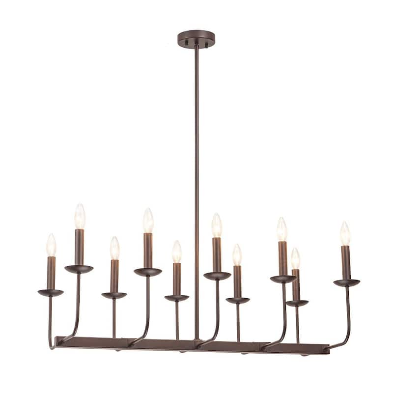 Farmhouse 10-Light Candle Iron Kitchen Island Linear Chandelier