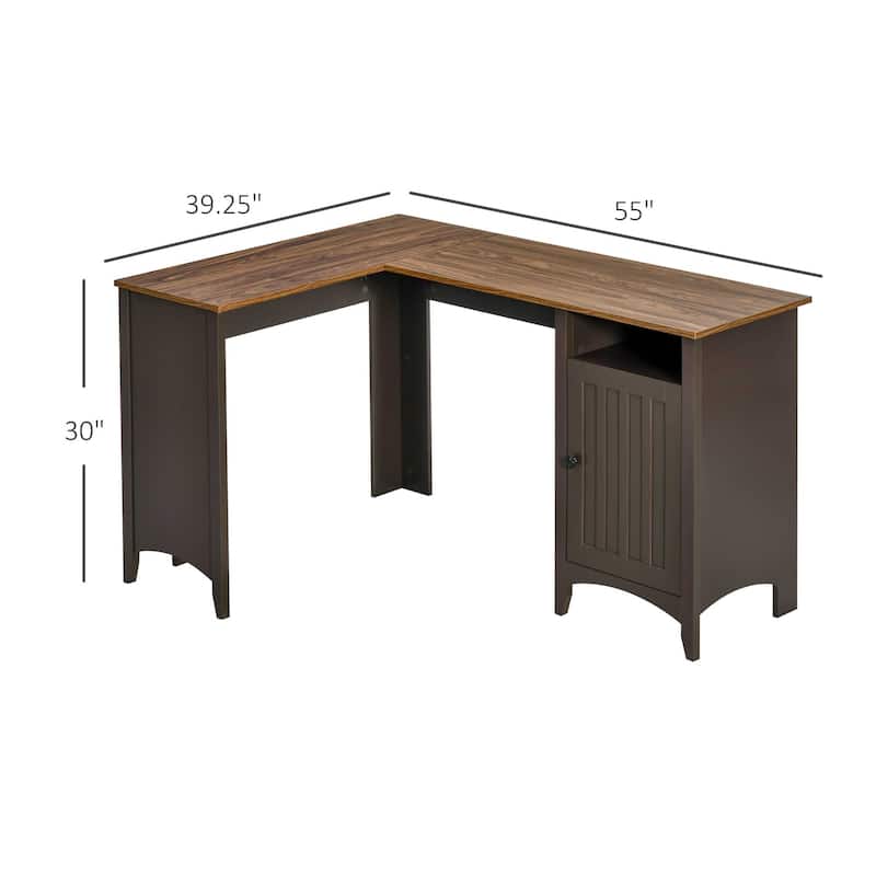 HOMCOM L-Shaped Computer Desk with Open Shelf and Storage Cabinet, Corner Writing Desk with Adjustable Shelf
